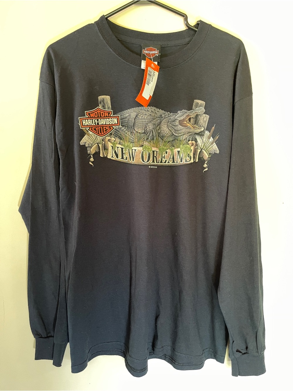 Harley-Davidson long sleeve T-shirt Bayou Alligator double sided New Orleans.